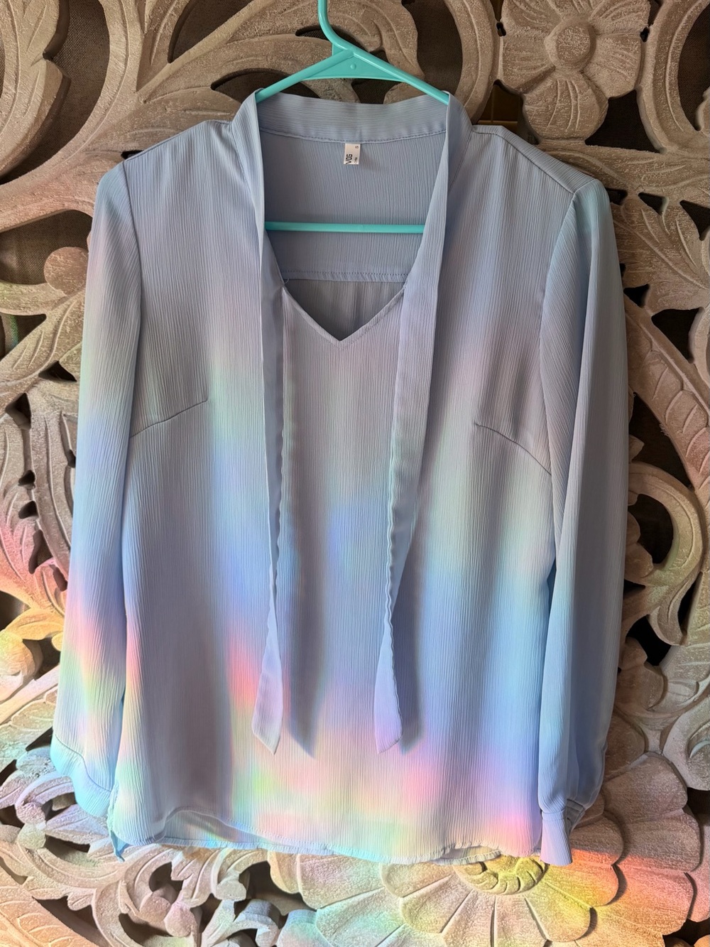 Acevog Light Blue V-Neck Tie-Front Blouse